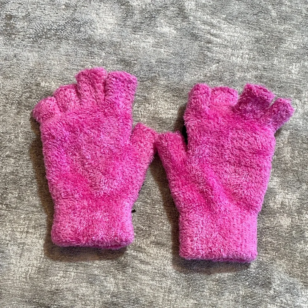 Pink & Black fuzzy Kids' Sequin fingerless mittens {1225}